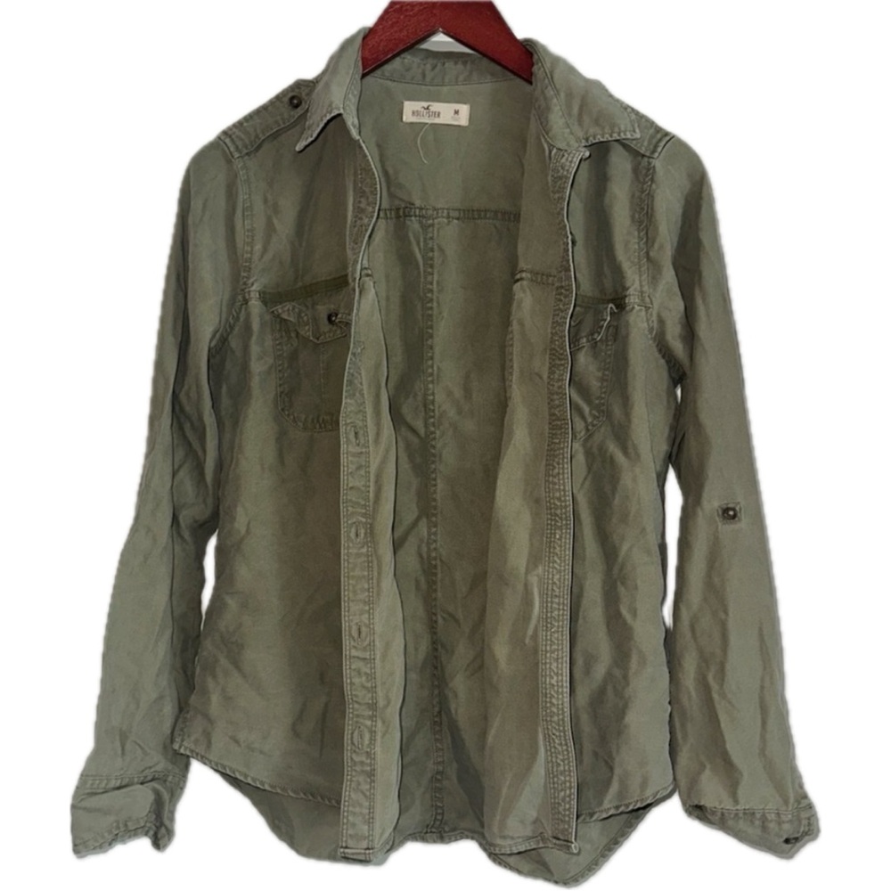 Hollister Olive Utility Button-Down Shirt